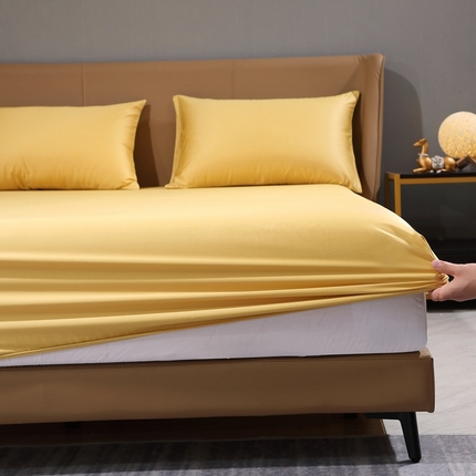 91家纺网 家纺一手货源 找家纺 晶缦家纺 2023新款纯棉50支双股全棉贡缎长绒棉纯色单床笠单件单品 纯沐-玉米黄
