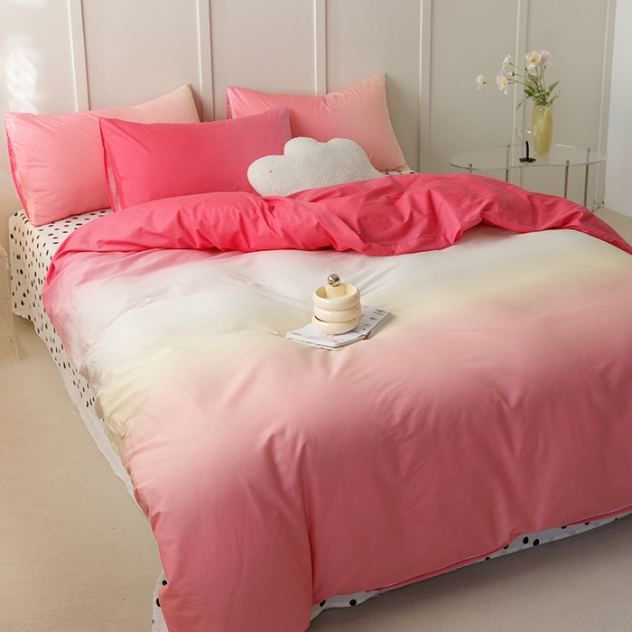 91家纺网 家纺一手货源 找家纺 简宜家居2023新款40支13070全棉四件套--渐变色系列 缤纷-粉