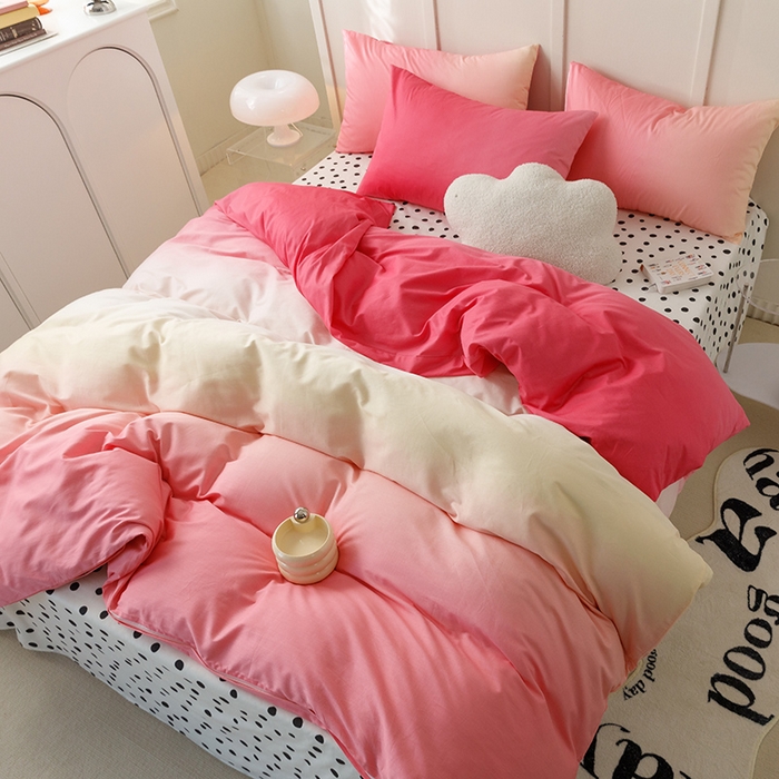 91家纺网 家纺一手货源 找家纺 简宜家居2023新款40支13070全棉四件套--渐变色系列 缤纷-粉