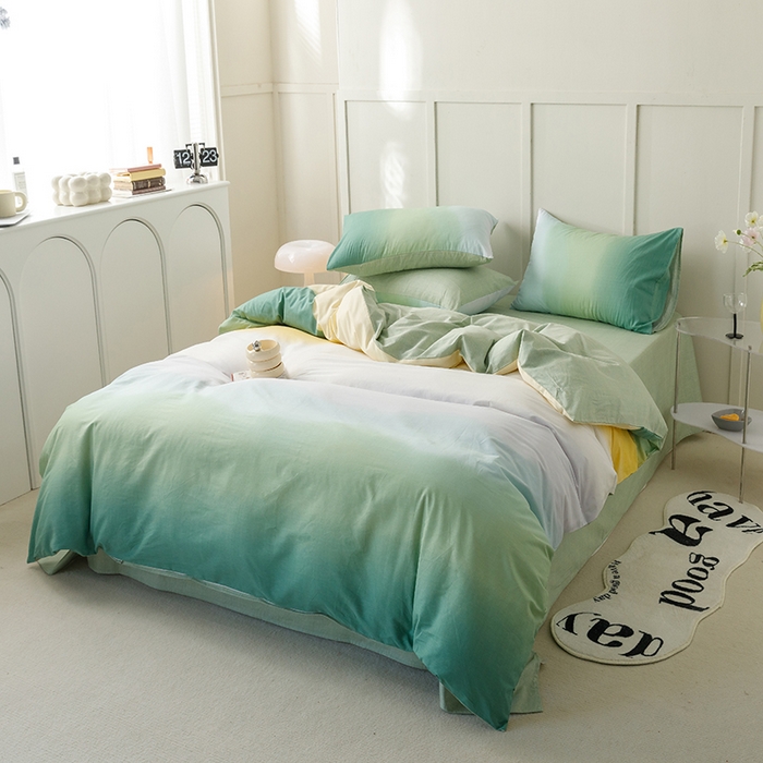 91家纺网 家纺一手货源 找家纺 简宜家居2023新款40支13070全棉四件套--渐变色系列 缤纷-绿