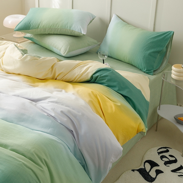 91家纺网 家纺一手货源 找家纺 简宜家居2023新款40支13070全棉四件套--渐变色系列 缤纷-绿