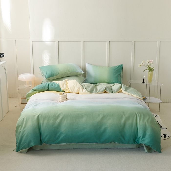 91家纺网 家纺一手货源 找家纺 简宜家居2023新款40支13070全棉四件套--渐变色系列 缤纷-绿