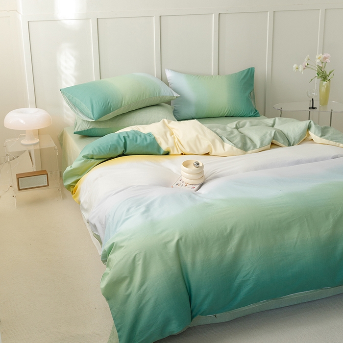 91家纺网 家纺一手货源 找家纺 简宜家居2023新款40支13070全棉四件套--渐变色系列 缤纷-绿