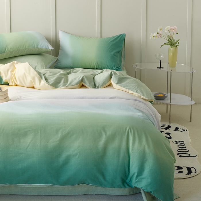 91家纺网 家纺一手货源 找家纺 简宜家居2023新款40支13070全棉四件套--渐变色系列 缤纷-绿