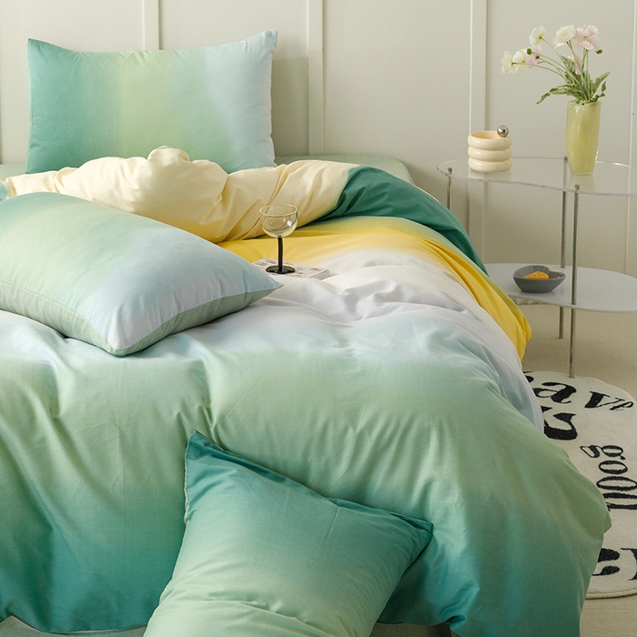 91家纺网 家纺一手货源 找家纺 简宜家居2023新款40支13070全棉四件套--渐变色系列 缤纷-绿