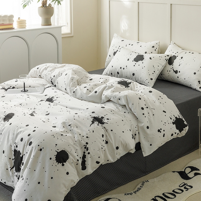 91家纺网 家纺一手货源 找家纺 简宜家居2023新款40支13070全棉四件套--卡通小清新系列 墨染