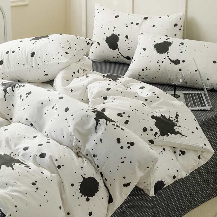 91家纺网 家纺一手货源 找家纺 简宜家居2023新款40支13070全棉四件套--卡通小清新系列 墨染