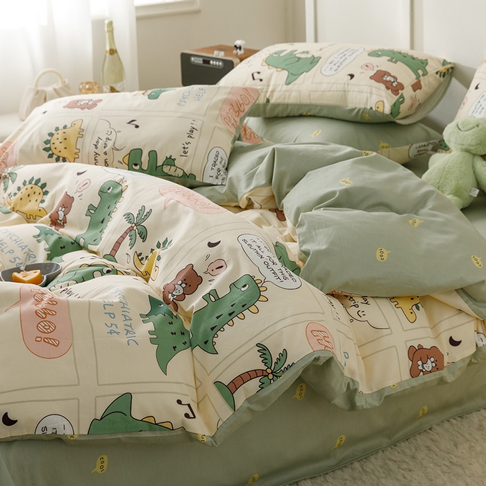 91家纺网 家纺一手货源 找家纺 简宜家居2023新款40支13070全棉四件套--卡通小清新系列 元气恐龙