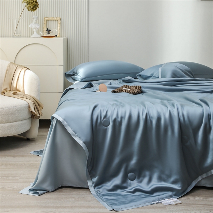 91家纺网 家纺一手货源 找家纺 沐白家居202360S天丝纯色双拼夏被四件套被子被芯 灰蓝色-冰川灰