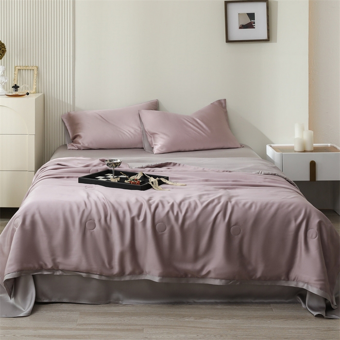 91家纺网 家纺一手货源 找家纺 沐白家居202360S天丝纯色双拼夏被四件套被子被芯 满天星紫-曙光银