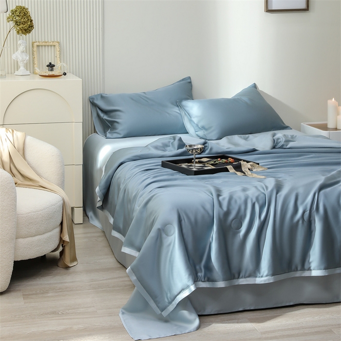 91家纺网 家纺一手货源 找家纺 沐白家居202360S天丝纯色双拼夏被四件套被子被芯 灰蓝色-冰川灰