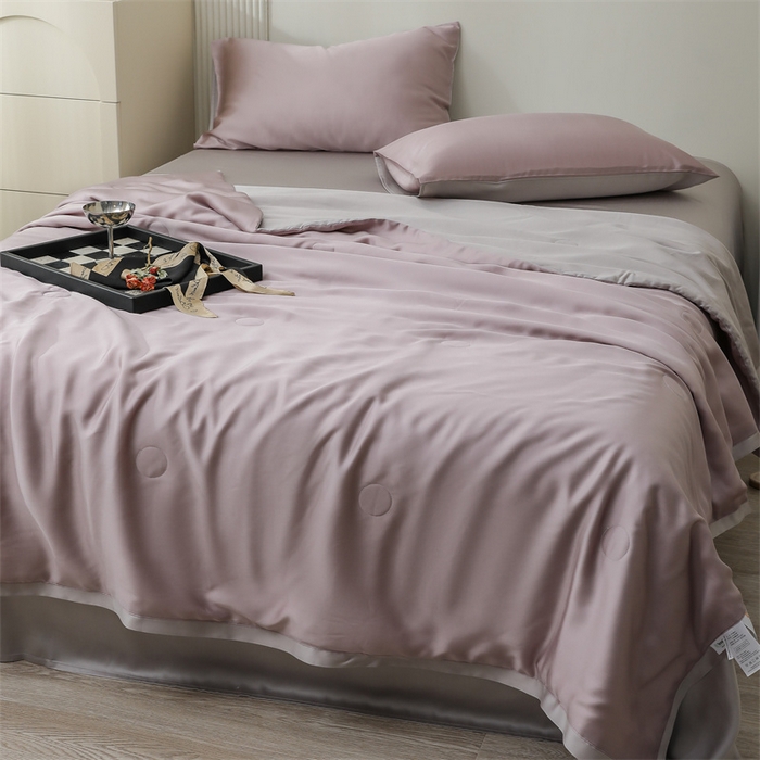 91家纺网 家纺一手货源 找家纺 沐白家居202360S天丝纯色双拼夏被四件套被子被芯 满天星紫-曙光银