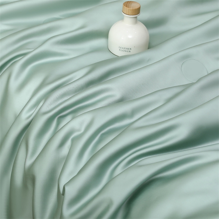 91家纺网 家纺一手货源 找家纺 沐白家居202360S天丝纯色双拼夏被四件套被子被芯 浅艾绿-香槟金