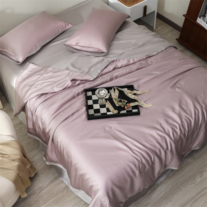 91家纺网 家纺一手货源 找家纺 沐白家居202360S天丝纯色双拼夏被四件套被子被芯 满天星紫-曙光银