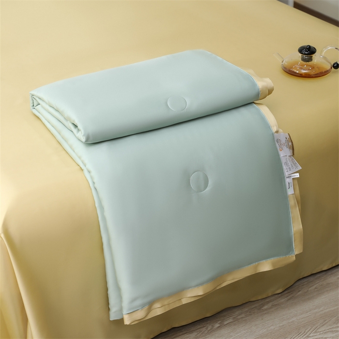 91家纺网 家纺一手货源 找家纺 沐白家居202360S天丝纯色双拼夏被四件套被子被芯 浅艾绿-香槟金