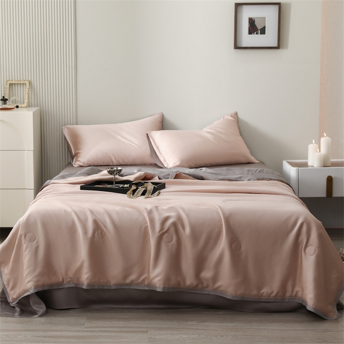 91家纺网 家纺一手货源 找家纺 沐白家居202360S天丝纯色双拼夏被四件套被子被芯 月光色-岩石灰