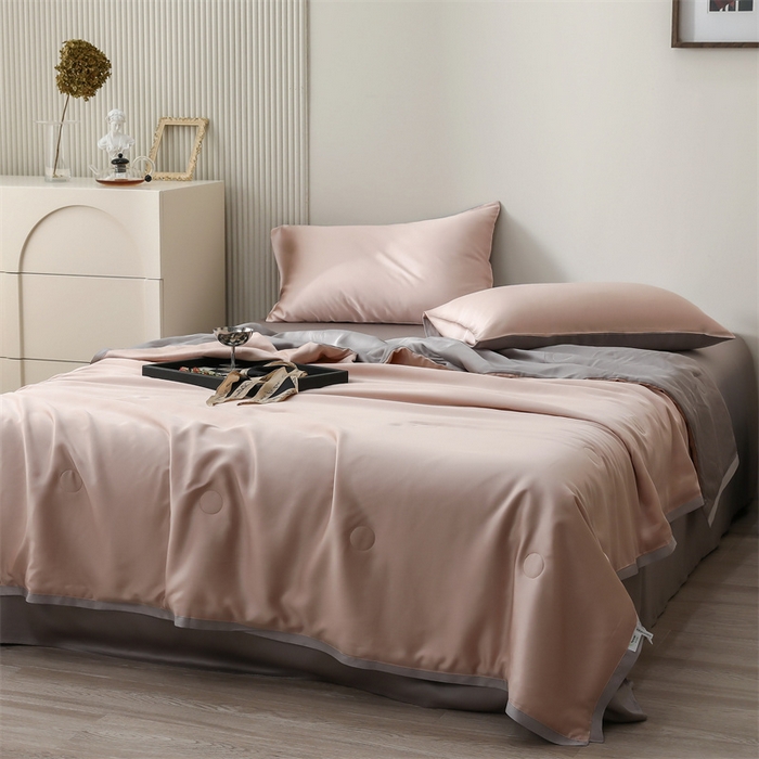 91家纺网 家纺一手货源 找家纺 沐白家居202360S天丝纯色双拼夏被四件套被子被芯 月光色-岩石灰