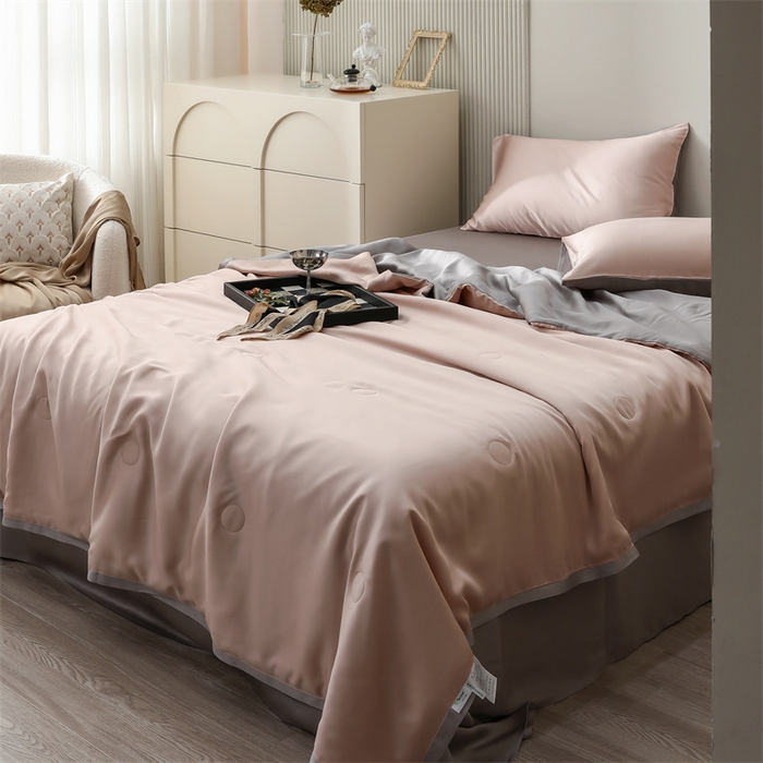 91家纺网 家纺一手货源 找家纺 沐白家居202360S天丝纯色双拼夏被四件套被子被芯 月光色-岩石灰