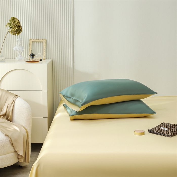 91家纺网 家纺一手货源 找家纺 沐白家居202360S天丝纯色双拼夏被四件套被子被芯 天青色-香槟金