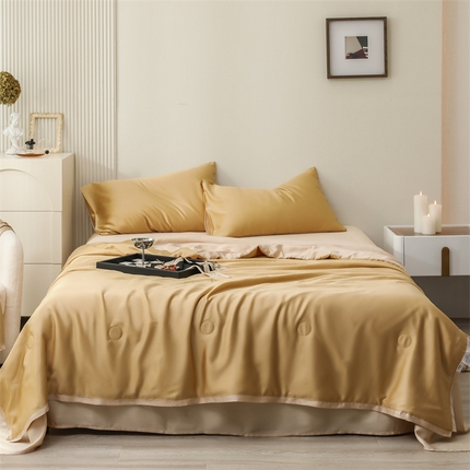 沐白家居202360S天丝纯色双拼夏被四件套被子被芯 芝士黄-沙茶色