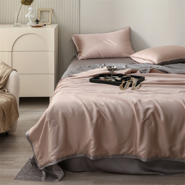 91家纺网 家纺一手货源 找家纺 沐白家居202360S天丝纯色双拼夏被四件套被子被芯 月光色-岩石灰