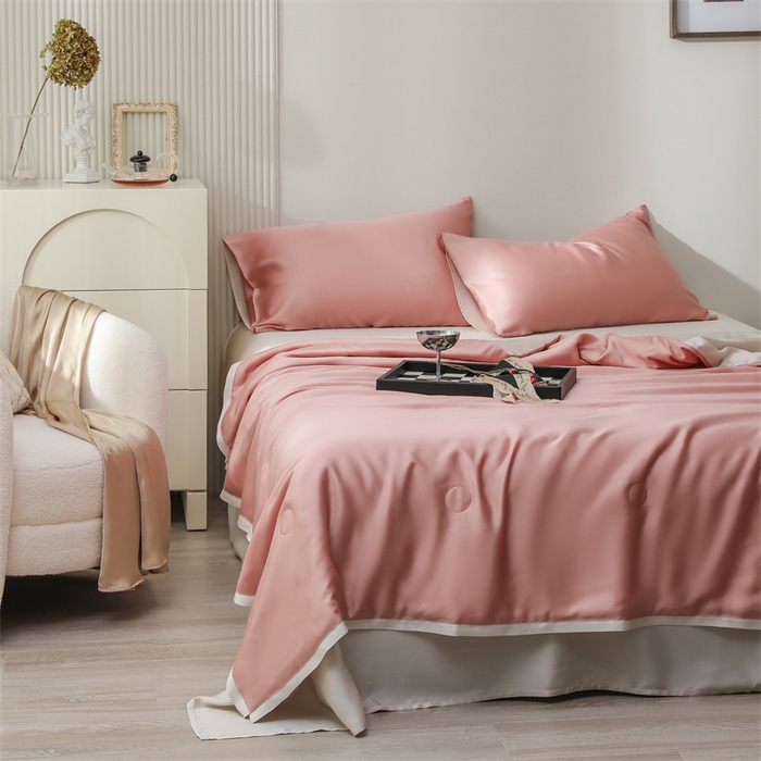 91家纺网 家纺一手货源 找家纺 沐白家居202360S天丝纯色双拼夏被四件套被子被芯 芝芝桃桃-极地白