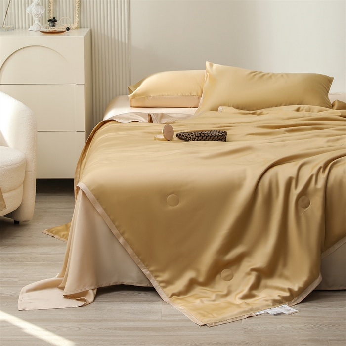91家纺网 家纺一手货源 找家纺 沐白家居202360S天丝纯色双拼夏被四件套被子被芯 芝士黄-沙茶色