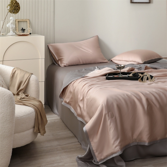 91家纺网 家纺一手货源 找家纺 沐白家居202360S天丝纯色双拼夏被四件套被子被芯 月光色-岩石灰