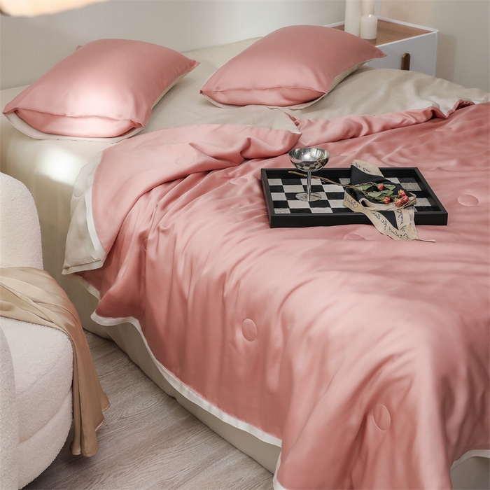 91家纺网 家纺一手货源 找家纺 沐白家居202360S天丝纯色双拼夏被四件套被子被芯 芝芝桃桃-极地白