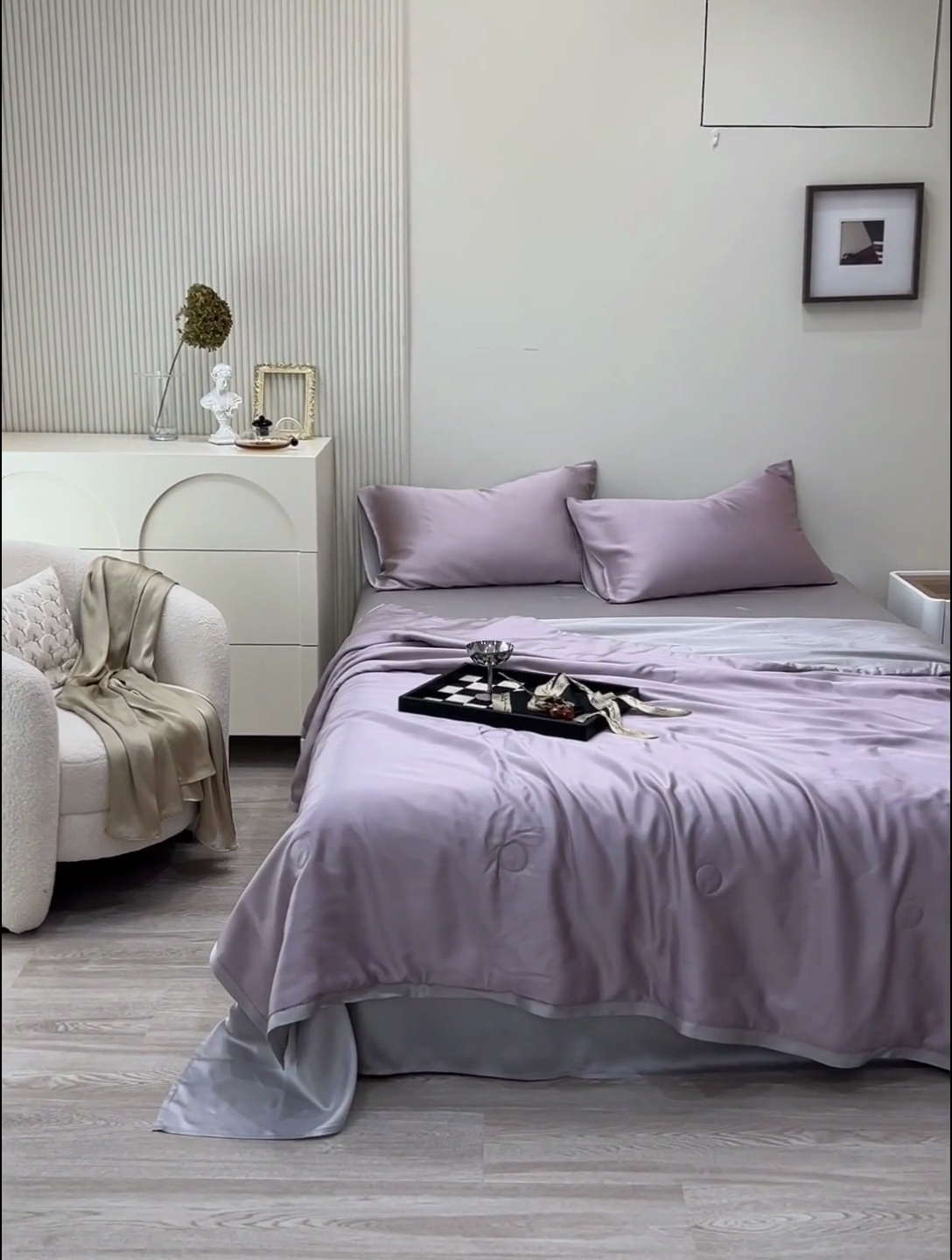 91家纺网 家纺一手货源 找家纺 沐白家居202360S天丝纯色双拼夏被四件套被子被芯 满天星紫-曙光银