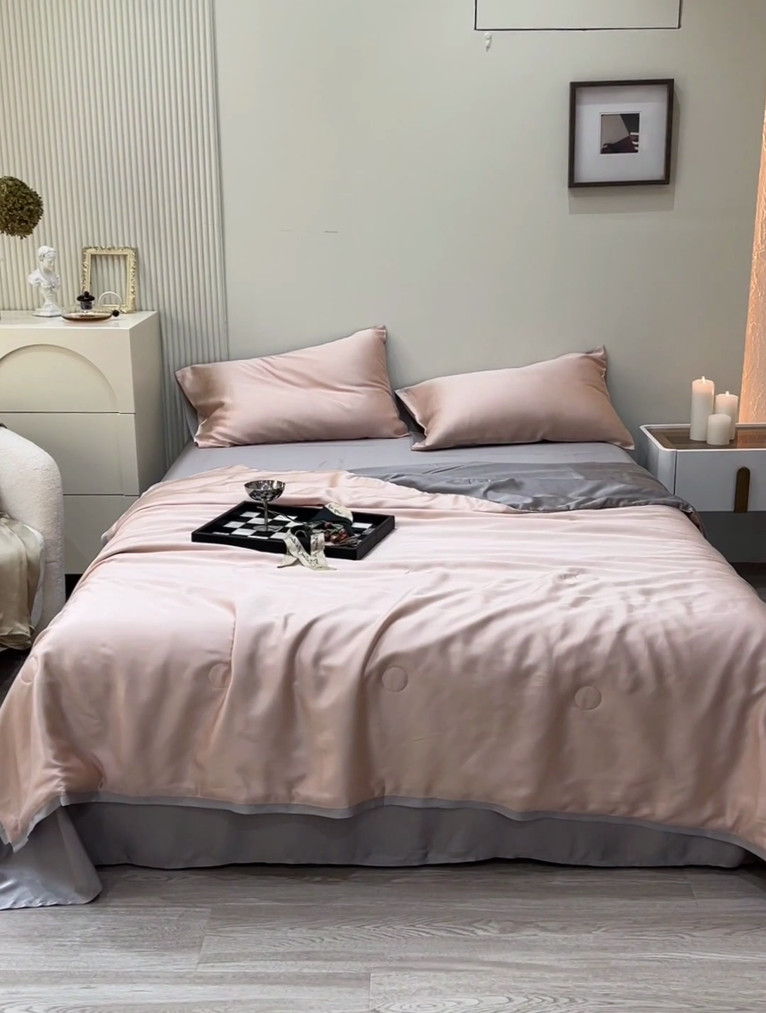 91家纺网 家纺一手货源 找家纺 沐白家居202360S天丝纯色双拼夏被四件套被子被芯 月光色-岩石灰