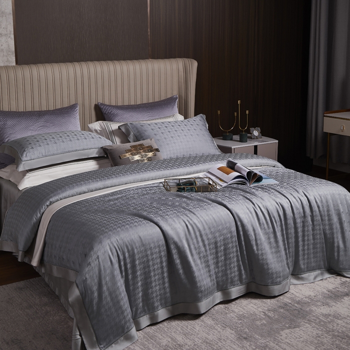 91家纺网 家纺一手货源 找家纺 总 榻尚家居 2023新款奥地利天丝镂空四件套-千鸟格约定