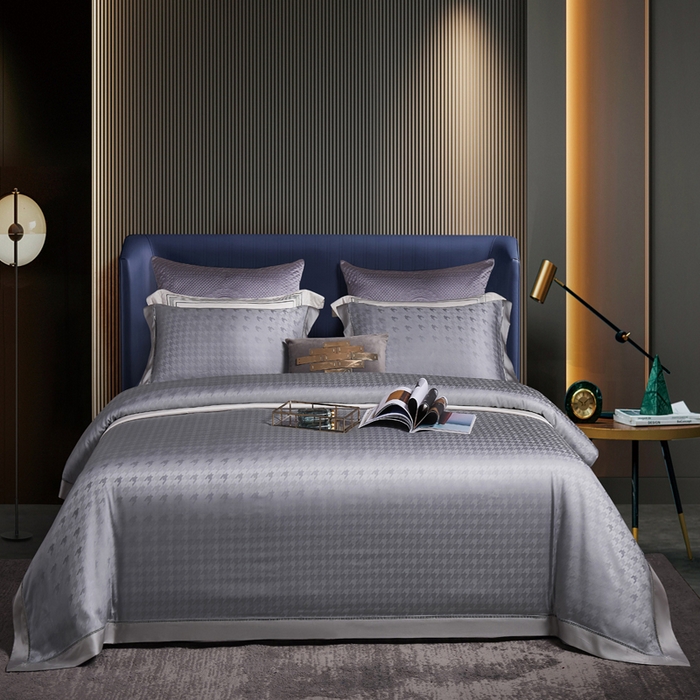 91家纺网 家纺一手货源 找家纺 总 榻尚家居 2023新款奥地利天丝镂空四件套-千鸟格约定