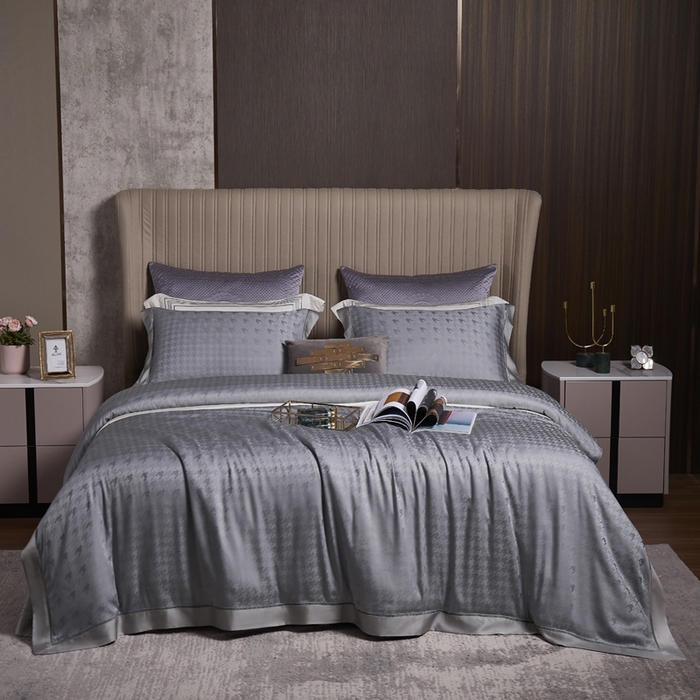 91家纺网 家纺一手货源 找家纺 总 榻尚家居 2023新款奥地利天丝镂空四件套-千鸟格约定