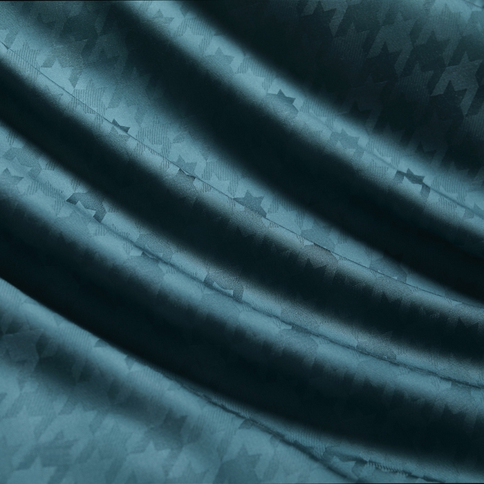 91家纺网 家纺一手货源 找家纺 榻尚家居2023新款奥地利天丝镂空四件套-千鸟格约定孔雀蓝