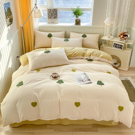 91家纺网 家纺一手货源 找家纺 红嘴企鹅 2025新款毛巾绣水洗棉四件套 心愿树