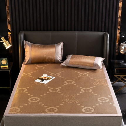 91家纺网 家纺一手货源 找家纺 宜派 2023新款碳光冰藤席三件套 花卉咖