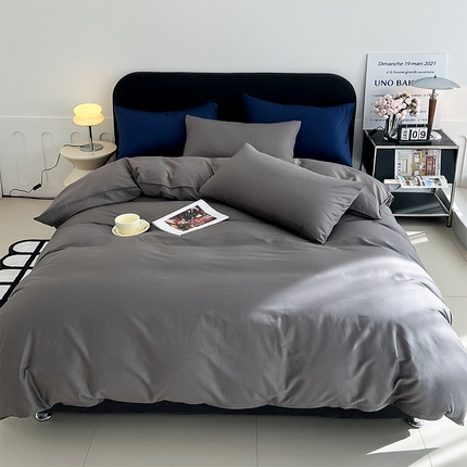 恩和 2024新款全棉13374全棉ins纯色拼色四件套 复古灰