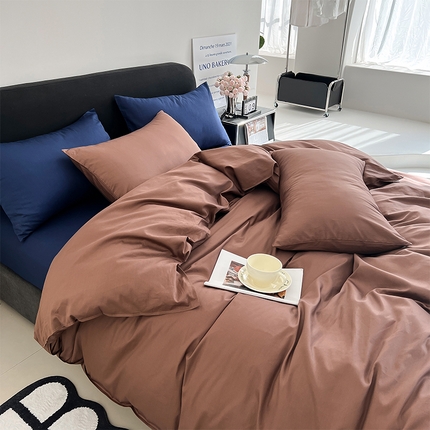 恩和 2024新款全棉13374全棉ins纯色拼色四件套 复古棕