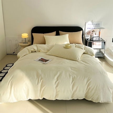 恩和 2024新款全棉13374全棉ins纯色拼色四件套 咖啡伴侣