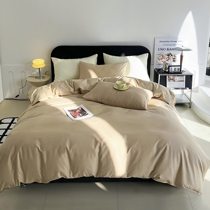 恩和 2024新款全棉13374全棉ins纯色拼色四件套 奶茶奶盖