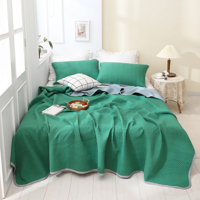 91家纺网 家纺一手货源 找家纺 琪琪阁2023新款华夫格针织提花亲肤舒适多功能凉感夏被 牛油果绿