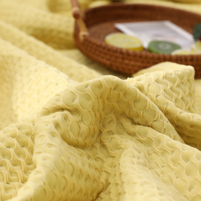 91家纺网 家纺一手货源 找家纺 琪琪阁2023新款华夫格针织提花亲肤舒适多功能凉感夏被 柠檬黄