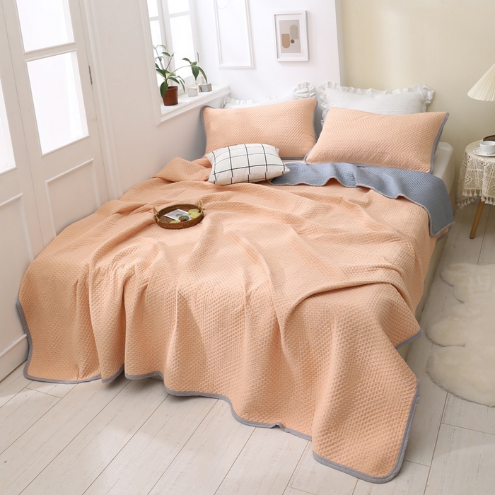 91家纺网 家纺一手货源 找家纺 琪琪阁2023新款华夫格针织提花亲肤舒适多功能凉感夏被 玉色