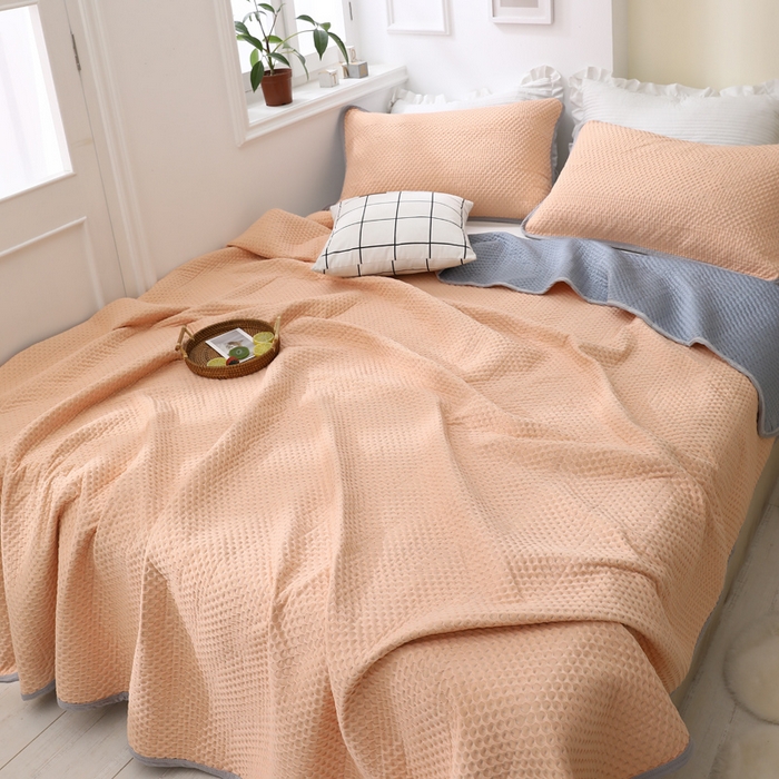 91家纺网 家纺一手货源 找家纺 琪琪阁2023新款华夫格针织提花亲肤舒适多功能凉感夏被 玉色