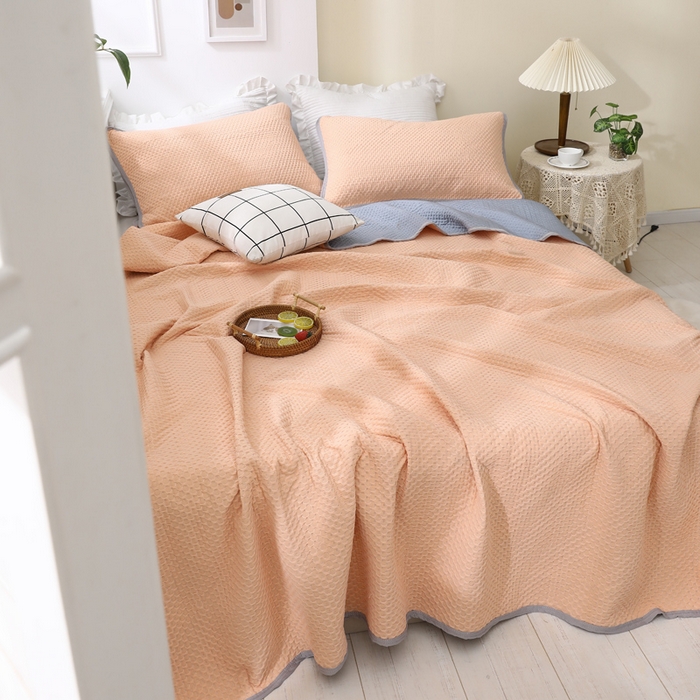 91家纺网 家纺一手货源 找家纺 琪琪阁2023新款华夫格针织提花亲肤舒适多功能凉感夏被 玉色