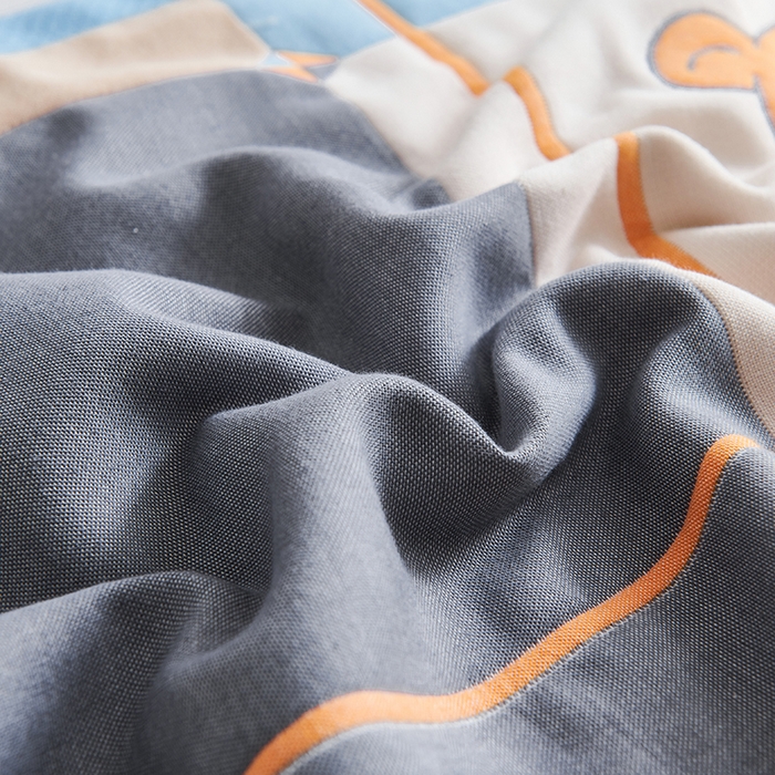 91家纺网 家纺一手货源 找家纺 棠薇 2023新款全棉6层纱布枕巾-简约系列 6层 快乐熊蓝53*80cm/对