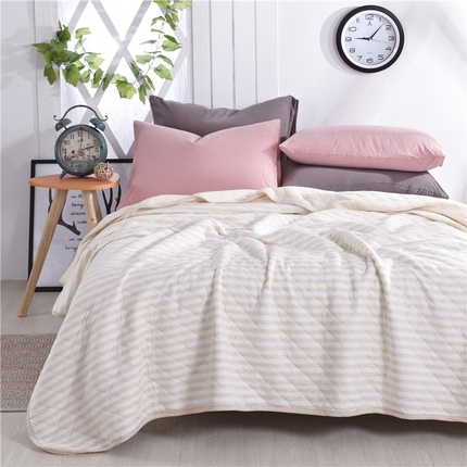 琪琪阁2023新款宽条纹针织棉夏被盖毯 浅咖条纹