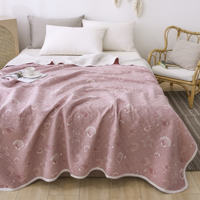 91家纺网 家纺一手货源 找家纺 琪琪阁2023新款提花针织棉夏被盖毯 海星-豆沙