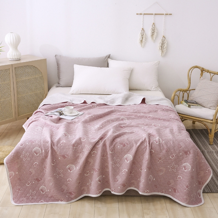 91家纺网 家纺一手货源 找家纺 琪琪阁2023新款提花针织棉夏被盖毯 海星-豆沙